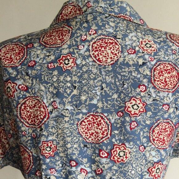 Vintage 1990s 2000s Silk Blouse, First Edition by Liz Claiborne Blue Red and Tan - Picture 10 of 10
